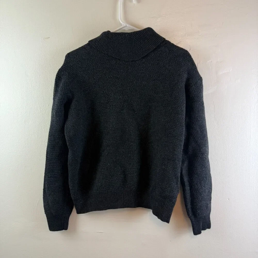 PHIL PETTER Cardigan Sweater Cableknit Fisherman Gray Merino Wool Men Size L